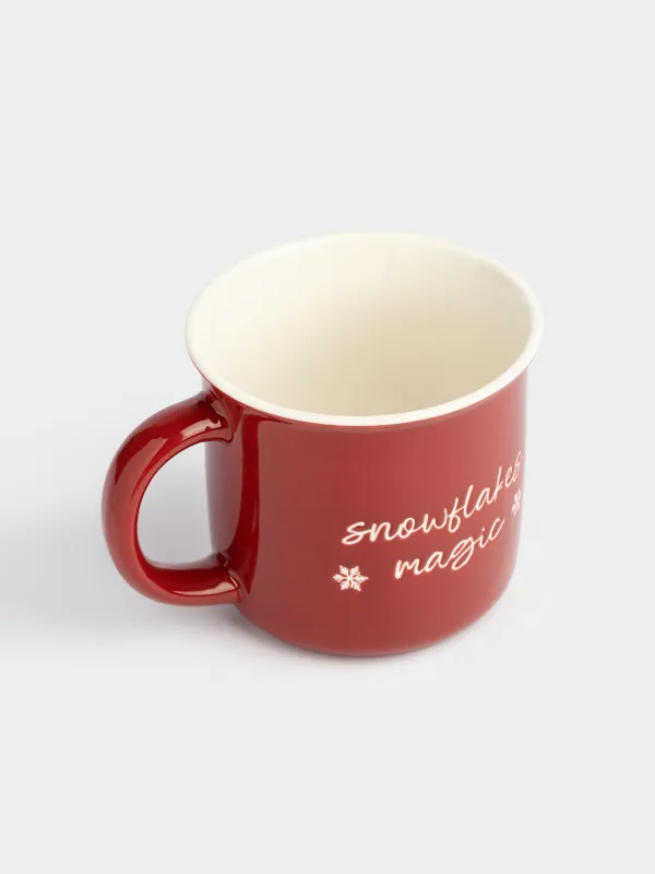 Саптыаяқ, 400 мл, фарфор N, қою қызыл, Snowflakes magic, Mug title, image-1