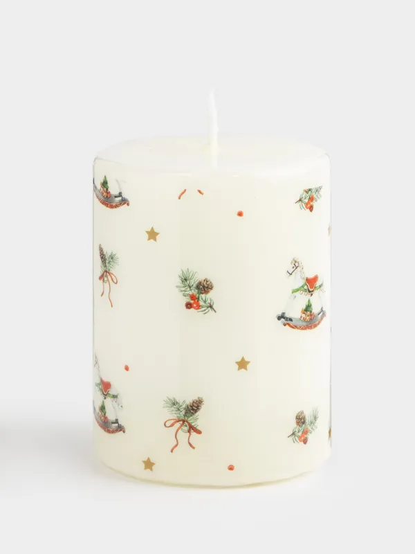 Свеча, 7х9 см, цилиндрическая, молочная, Новогодние атрибуты, Print candle, image-0