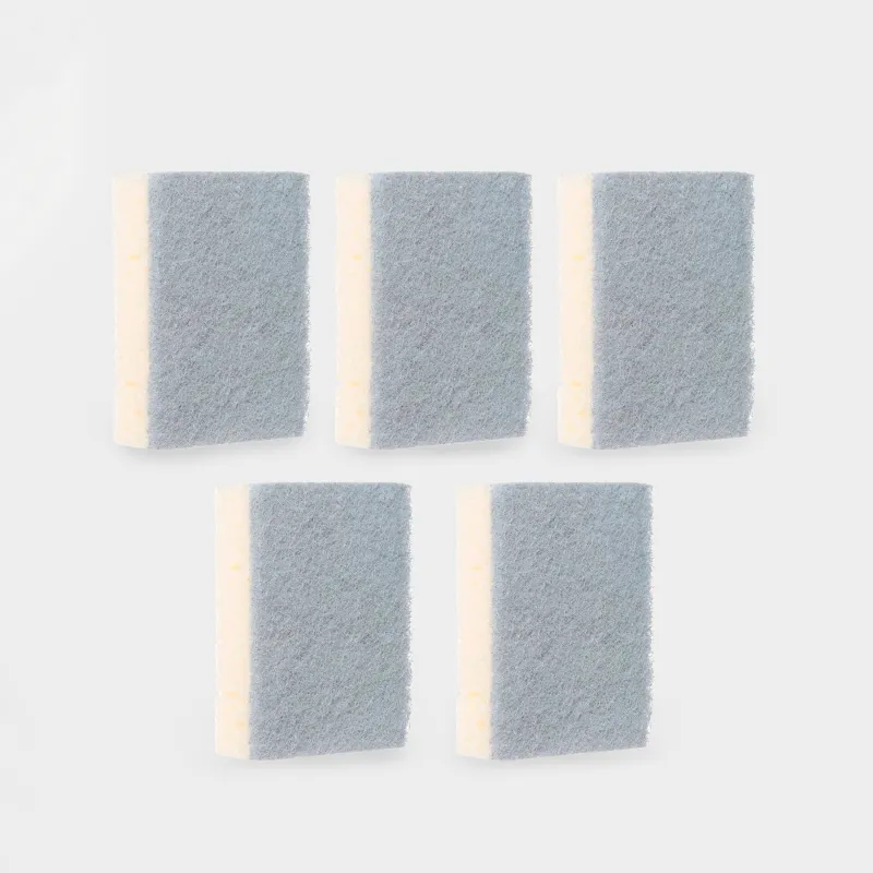 Ыдыс жууға арналған Губка, 10х7 см, 5 дана, көбік/абразивті, тікбұрышты, сарғылт қоңыр-сұр, Clean