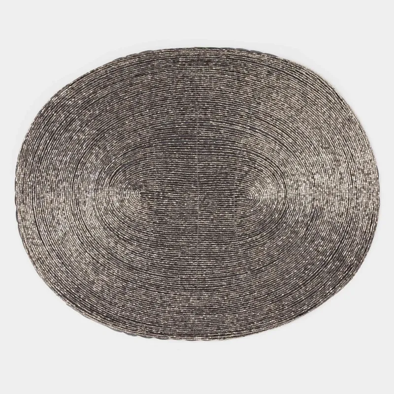 Салфетка под приборы, 31x41 см, бисер, овальная, темно-серая, Shiny beads, image-0