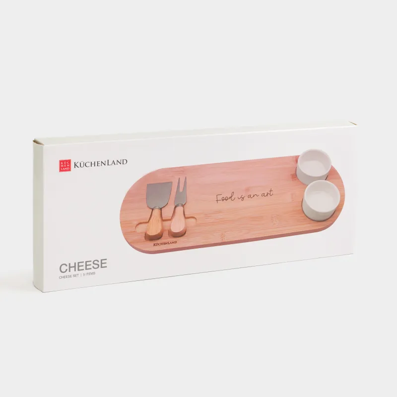 Набор для сыра, 5 пр, доска-блюдо/пиала, сталь/керамика/бамбук, Cheese, image-4