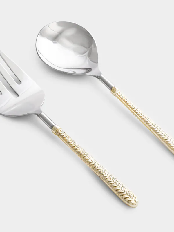 Салат салуға арналған құрылғылар, 26 см, 2 зат, қасық/шанышқы, болат, алтын, масақ, Harvest, image-2