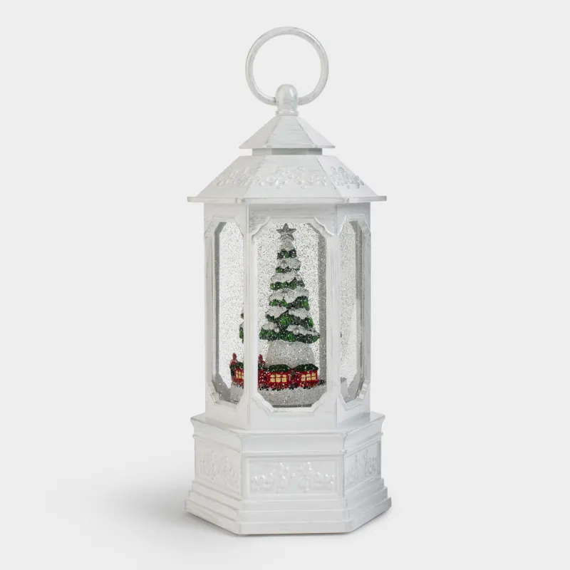 Қар шамы, 26 см, жарықтандырылған, айналмалы, пластик, ақ, Пойыз және шырша, White style