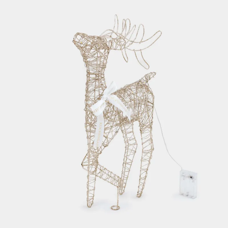 Мүсінше, жарықтандырылған, 51 см, металл, алтын түстес, Банты бар бұғы, Deer sparks, image-2