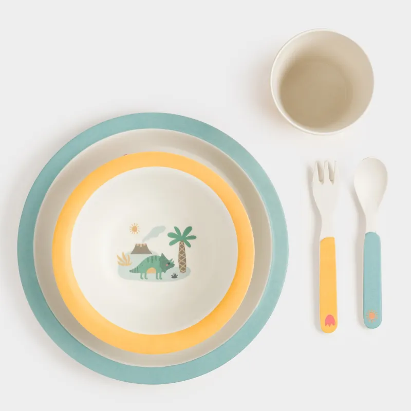 Ыдыс-аяқ жиынтығы, балаларға арналған, 5 зат, бамбук, сары-көк, динозаврлар, Dino, image-5