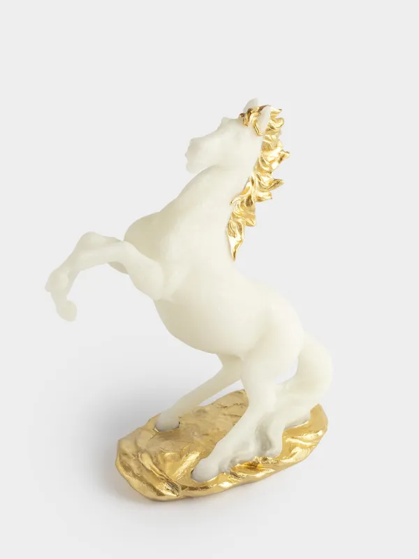 Мүсінше, 26 см, полирезин, алтын түстес ақ, Артқы аяқтарындағы жылқы, Horse white, image-3