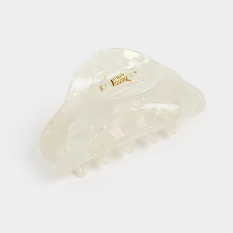 Заколка для волос, 9 см, пластик/металл, белая, перламутр, Крабик, Glam