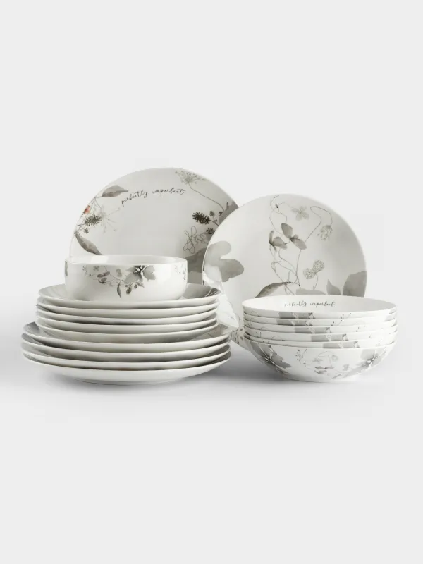 Ас сервизі, 6 адам, 19 зат, фарфор N, Сұр гүлдер, Watercolor, image-2