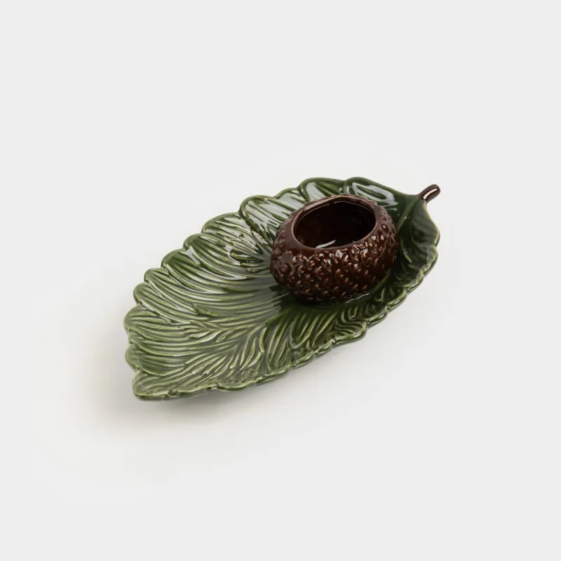 Ыдыс, 24х13 см, тұздық ыдысы бар, керамика, жасыл, Шырша бұтағындағы бүршік, Forest whispers