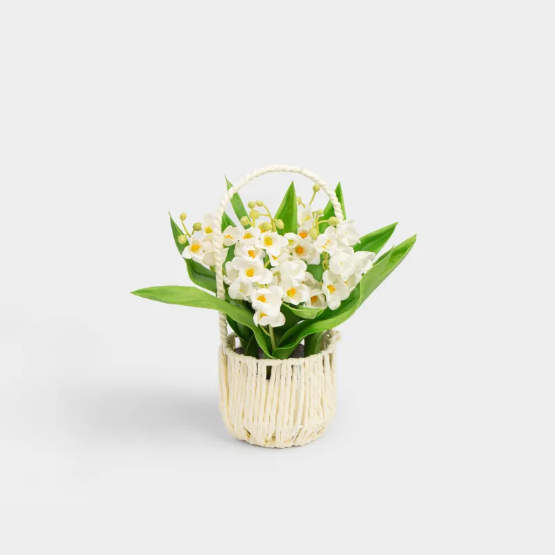 Растение искусственное, 25 см, в корзине, полиуретан/ПВХ, Белые ландыши, May-lily