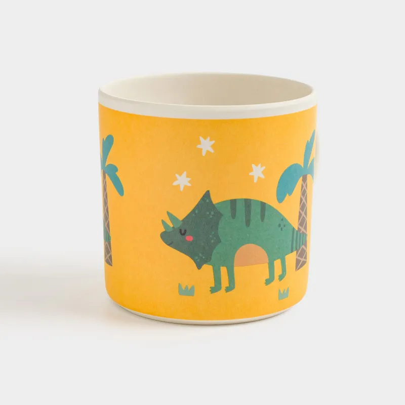 Саптыаяқ, балаларға арналған, 350 мл, бамбук, сары, Динозавр және пальма, Dino, image-1