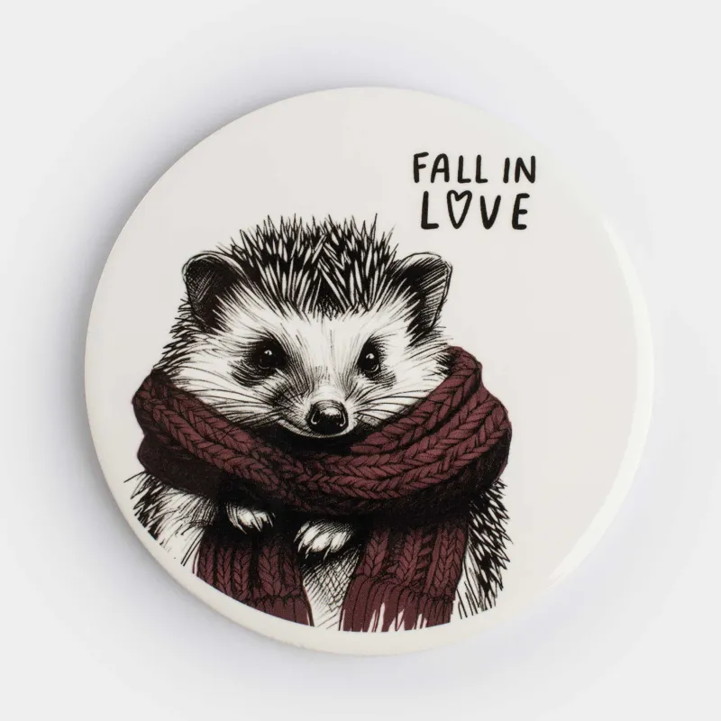 Подставка под кружку, 11 см, круглая, керамика/пробка, белая, Ежик в шарфе, Forest animals