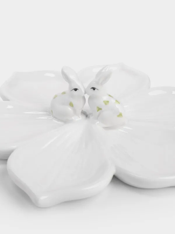 Блюдо, 23 см, керамика D, молочное, Кролики на цветке, Rabbit bloome, image-3