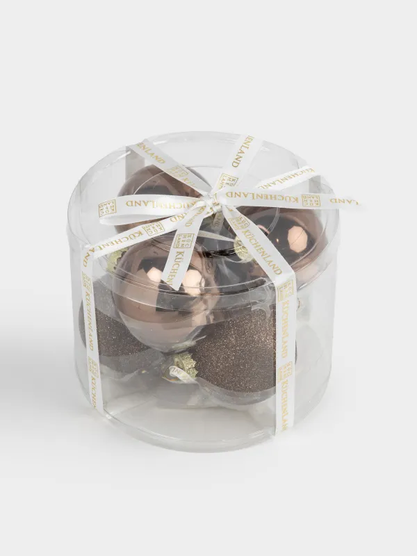 Набор елочных игрушек, 4 см, 8 шт, стекло, с блестками, бронзовый, Шар, Ball sparkle, image-4