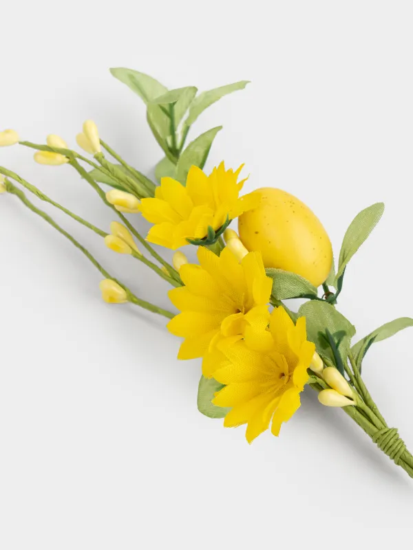Ветка декоративная, 20 см, Пасхальное яйцо и желтые ромашки, Natural Easter decor, image-1