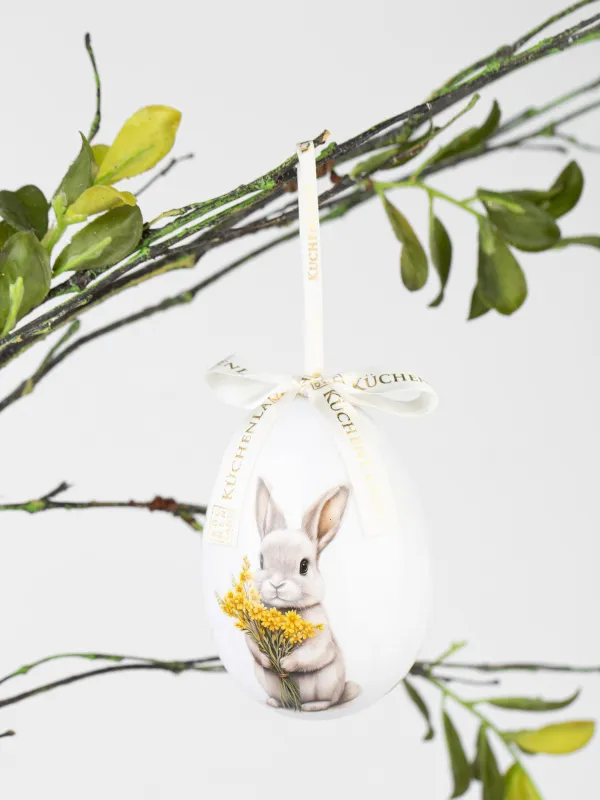 Подвеска, пасхальное яйцо, 10 см, пенопласт, Кролик с цветами, Easter, image-2