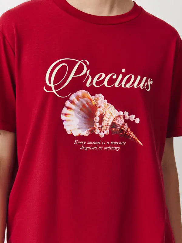 Әйелдер футболкасы, өлшемі L, вискоза/мақта/спандекс, қызыл, Інжу-маржаны бар қабыршақ, Evita, image-2