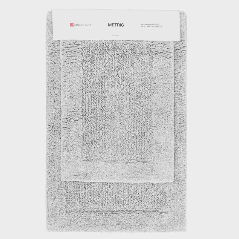 Жуынатын бөлмеге арналған кілемше, 40x60/50x80см, 2 дана, сырғанауға қарсы, мақта, ашық сұр, Metric, image-6