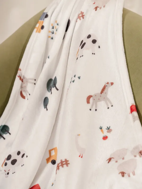 Көрпе, 90х120 см, балаларға арналған, фланель, сүт түстес, Ферма, Flannel, image-2