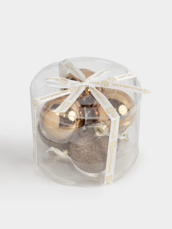 Шырша ойыншықтарының жиынтығы, 4 см, 8 дана, шыны, жылтырақтары бар, шампан, Шар, Ball sparkle, image-4