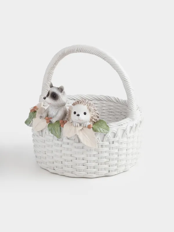 Сәндік ваза, 22х20 см, тұтқасы бар, полирезин, ақ, Себеттегі жанат пен кірпі, Slight frost, image-2