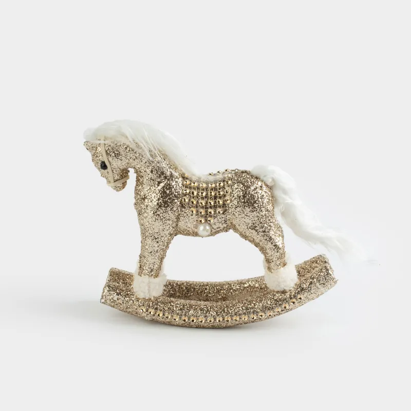Сәндік бұйым, 23 см, пластик/полиэстер, шампан, Тербелетін ат, Figure sparkle