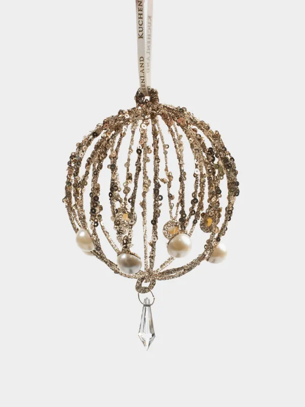 Шырша ойыншығы, 10 см, металл, шампан, інжу-маржаны бар шар, Ball pattern, image-0