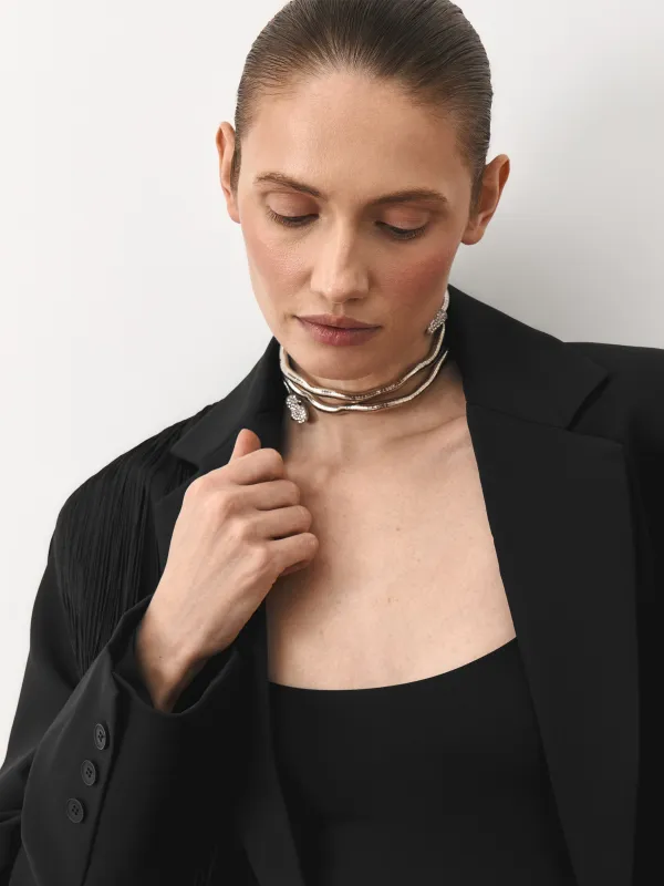 Колье, 90 см, металл/стразы, серебристое, Змея, Jewelry snake, image-5