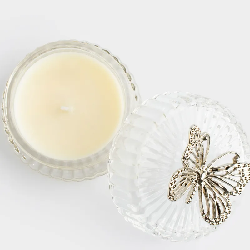 Хош иісті шам, 7 см, шам ұстағышта, қақпағы бар, шыны/металл, Хош иіс, көбелек, image-5