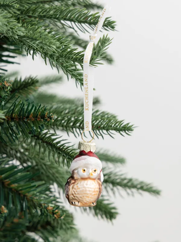 Шырша ойыншығы, 4 см, шыны, жылтырақтары бар, алтын, Қалпақ киген үкі, Figure christmas, image-2