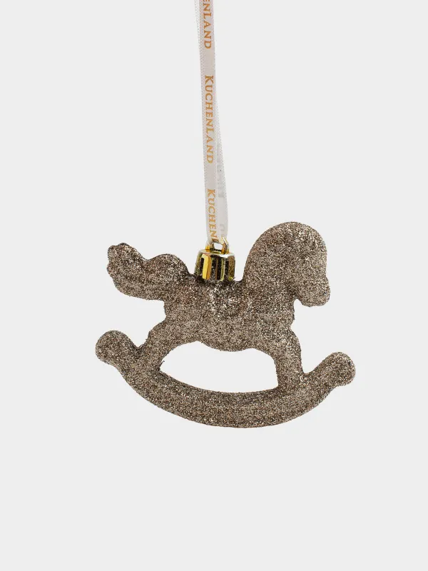 Игрушка елочная, 8х7 см, пластик, с блестками, шампань, Лошадка-качалка, Figure sparkle, image-1