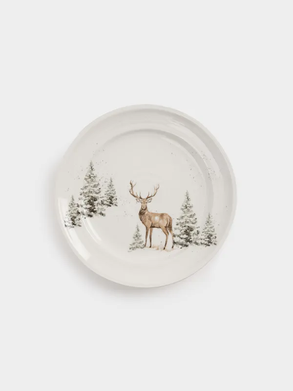 Тіскебасар тәрелкесі, 20 см, керамика, ақ, Қарлы ормандағы бұғы, Woodland Story, image-0