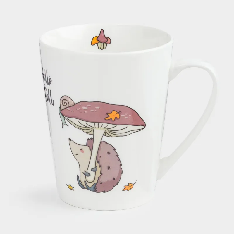 Саптыаяқ, 420 мл, фарфор N, ақ, Саңырауқұлақ астындағы кірпі, Forest animals