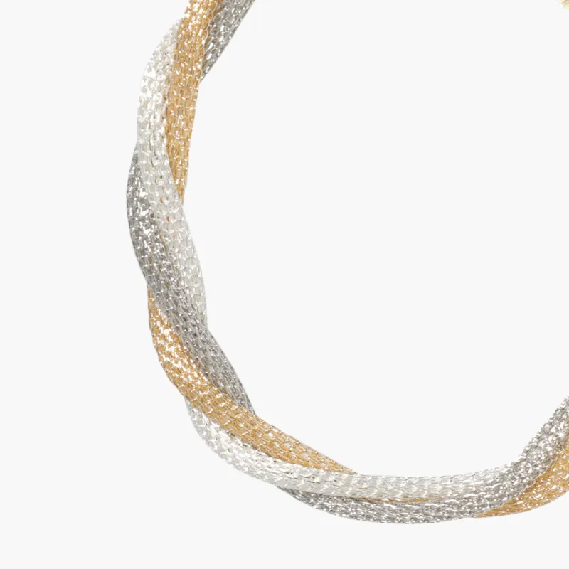 Браслет, 24 см, тройной, металл, золотисто-серебристый, Жгут, Flagel, image-1