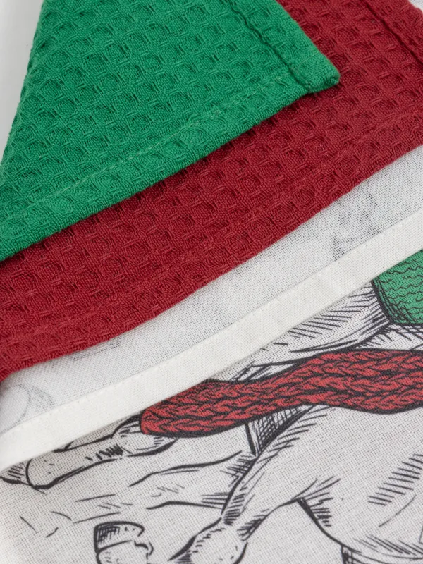 Полотенце кухонное, 40х60 см, 3 шт, хлопок, молочное/зеленое/красное, Графичные лошади, Horse trio, image-8