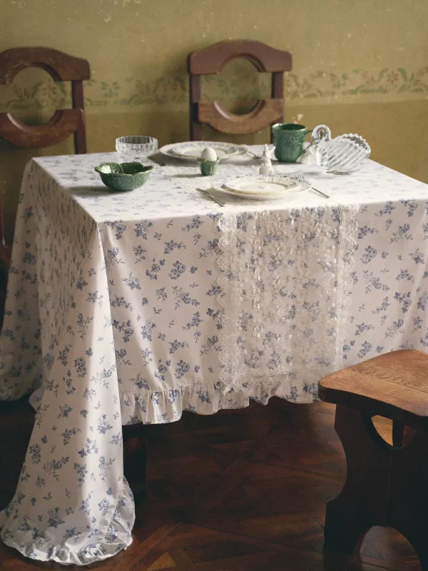 Скатерть, 160х160 см, с рюшами, Синие цветы, Blue flowers, image-10