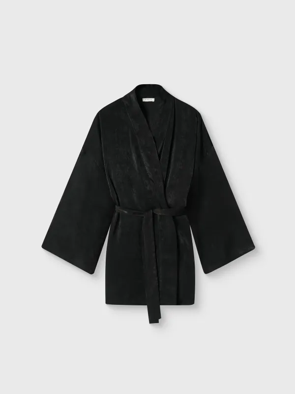 Әйелдерге арналған кимоно халат, үйге арналған, өлшемі S, ұзын жеңді, полиэстер, қара, Marlina, image-4