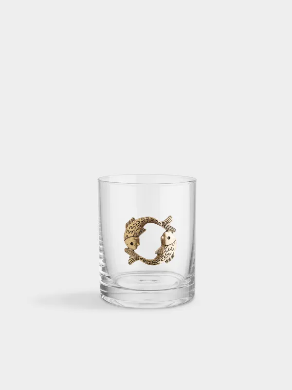 Стакан для виски, 10 см, 340 мл, стекло/металл, золотистый, Рыбы, Zodiac, image-0