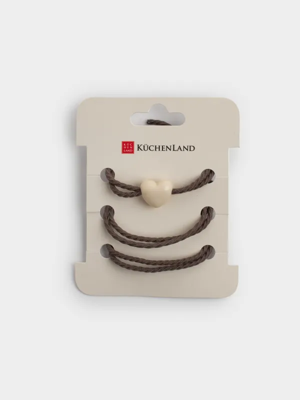 Шаш резеңкесі, 5 см, 3 дана, полиэстер/пластик, қоңыр, Жүрек, Gracile, image-3