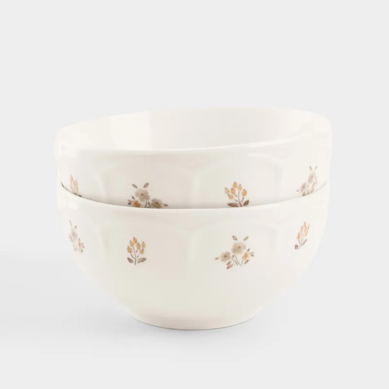 Пиала, 14х7 см, 2 дана, фарфор N, ақ, ескірген гүлдер, La flore