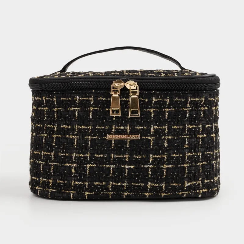 Косметичка, 20x15 см, с ручкой, твид, черная, Wenal, image-0