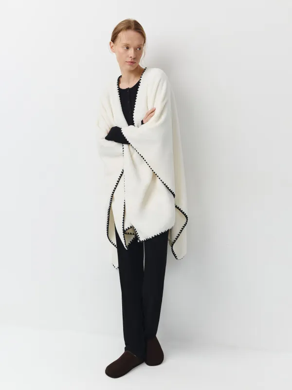 Пончо, 75х140 см, жүн, құм сұр, Абстракция, Fleece poncho, image-1