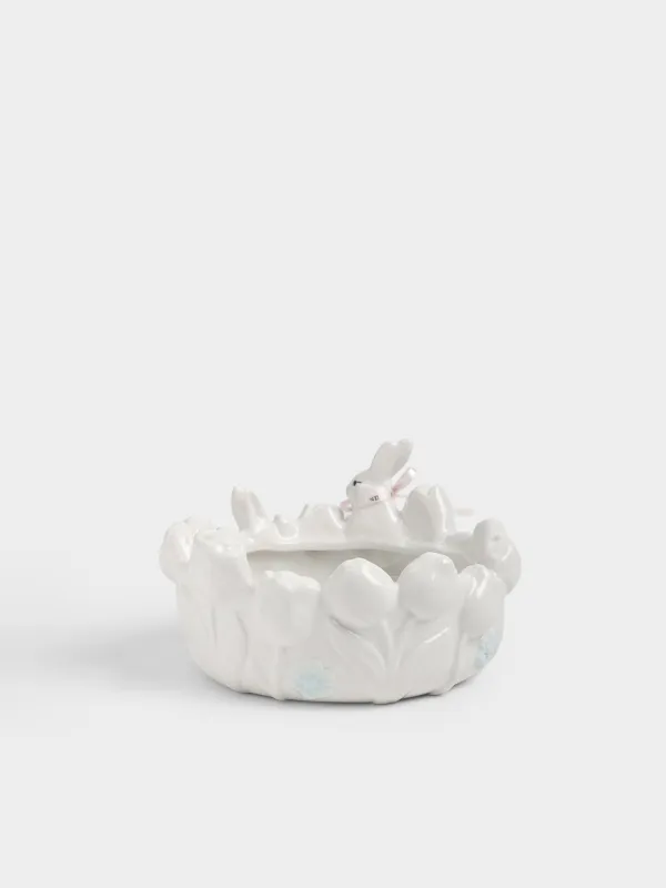 Конфетница, 19х11 см, 810 мл, керамика D, молочная, Кролики в цветах, Rabbit bloome, image-2
