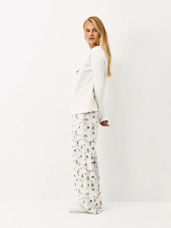 Әйелдерге арналған лонгслив, үйге арналған, өлшемі S, мақта, сүт түстес, Жаңа жылдық өрнек, Ransina, image-4