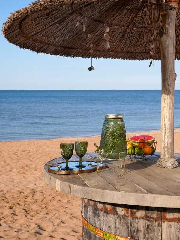 Диспенсер для напитков, 3,5 л, на подставке, стекло Р/металл, темно-зеленый, Листья, Tropical leaves, image-5