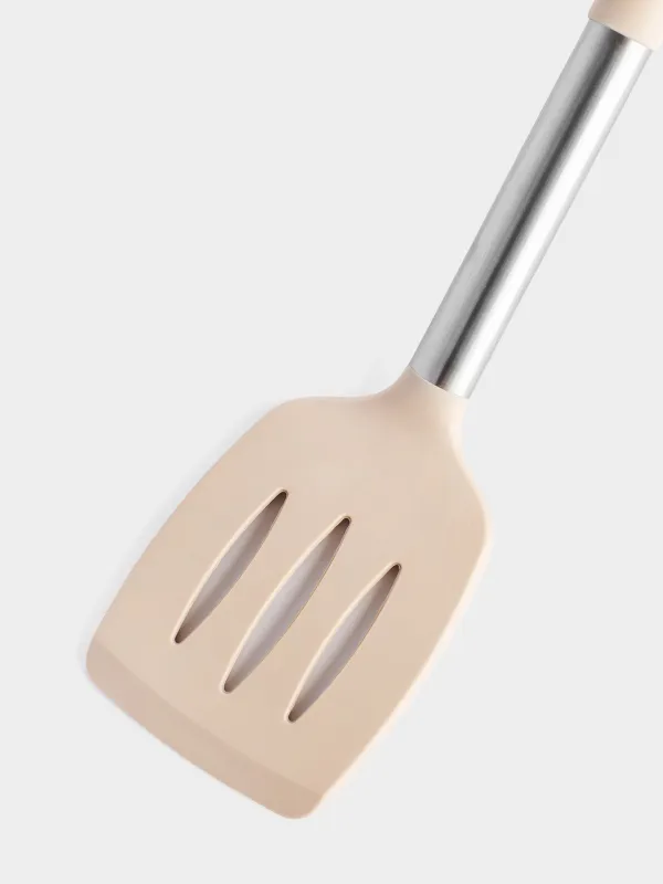 Қалақша, 34 см, саңылаулары бар, силикон / Болат, сұр-сарғылт қоңыр, Metallic, image-1