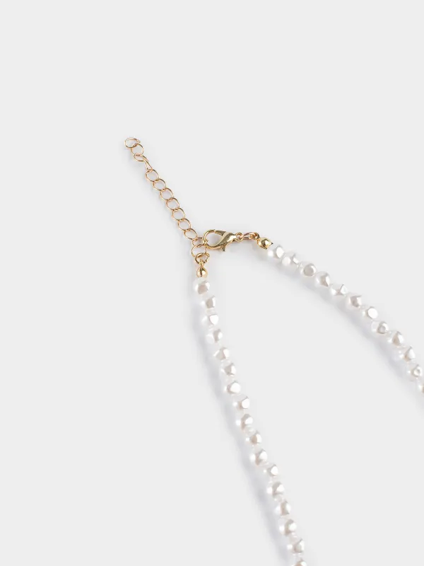 Чокер, 50 см, пластик, бело-золотистый, Сердце, Pearl heart, image-2