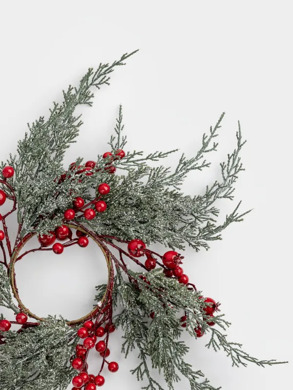 Сәндік гүл шоғы, 8/45 см, пластик/пенопласт, Қызыл жидектері бар қылқан инелер, Red berry, image-1