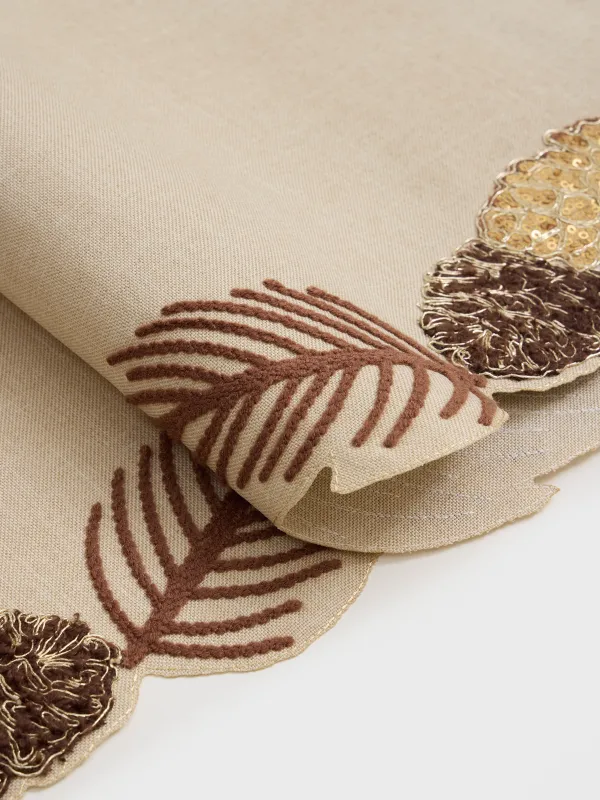 Үстел төсеніші, 40х160 см, полиэстер, сарғылт-қоңыр, Бұтақтардағы шырша бүршіктері, Conifers, image-1