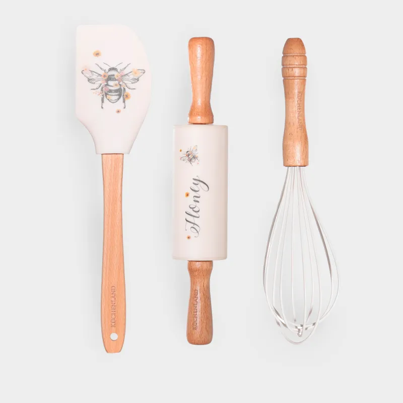 Пісіру жинағы, 3 зат, шпатель/шайқау/илектеу түйреуіш, силикон/ағаш, сарғылт, Түкті ара, Honey